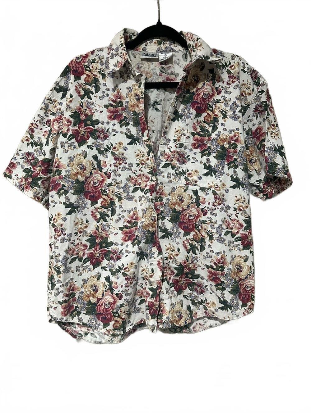 Vintage Short-Sleeve Floral Button-Down Shirt